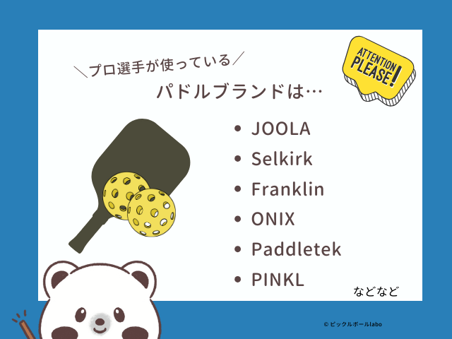 ピックルボールの男子プロ選手のパドルは、JOOLAやSelkirkがずらり。